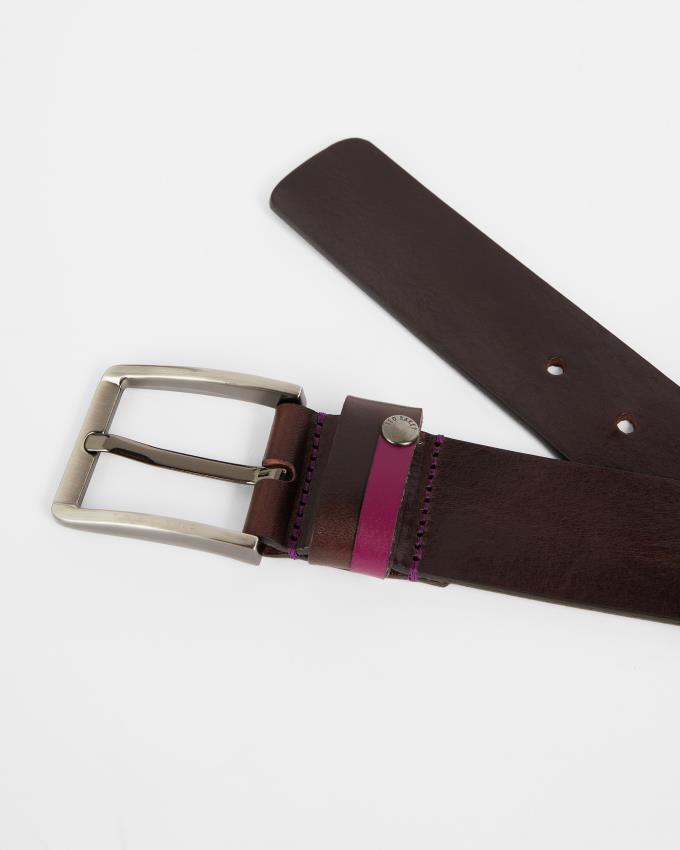 Ceinture Ted Baker Contrast Detail Leather Chocolat Homme | PHS-28491280